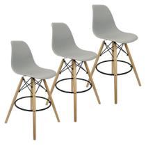 Kit 3 Banquetas Charles Eames Eiffel Wood Design Base Fixa