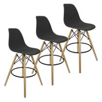 Kit 3 Banquetas Charles Eames Eiffel Wood Design Base Fixa