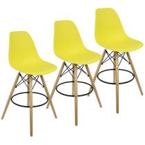 Kit 3 Banquetas Charles Eames Eiffel Wood Design Base Fixa Madeira