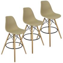 Kit 3 Banquetas Charles Eames Eiffel Wood Design Base Fixa Madeira