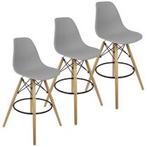 Kit 3 Banquetas Charles Eames Eiffel Wood Design Base Fixa Madeira