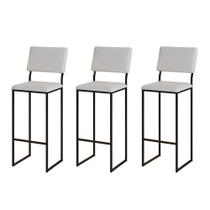 Kit 3 Banquetas com Encosto Industrial e Moderna Nina Preto e material sintético Branco
