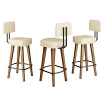 Kit 3 Banquetas com Encosto para Balcão Área Gourmet Bancada Cozinha