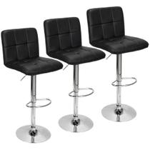 Kit 3 Banquetas Confort Gomos Estofada Couro Giratória c/ regulagem Preta Preto Kit 3 Banquetas Confort Gomos Estofada Couro Giratória c/ regulagem Preta Preto