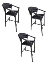 Kit 3 Banquetas De Alumínio Em Tricô Náutico Para Balcão