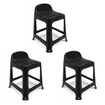 Kit 3 Banquetas de Plástico Banquinho Com Encosto Preto Empilhável Kit 3 Banquetas de Plástico Banquinho Com Encosto Preto Empilhável