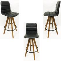 Kit 3 Banquetas Decorativa Helena Gomada Preta Base Giratória Madeira - Poltronas do Sul