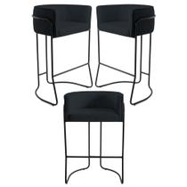 Kit 3 Banquetas Decorativas Base Aço Preto Betina C-05 Corano Black - Domi Kit 3 Banquetas Decorativas Base Aço Preto Betina C-05 Corano Black - Domi