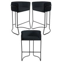 Kit 3 Banquetas Decorativas Base Aço Preto Betina C-05 Corano Black - Domi