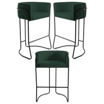 Kit 3 Banquetas Decorativas Base Aço Preto Betina C-117 Linho Verde - Domi Kit 3 Banquetas Decorativas Base Aço Preto Betina C-117 Linho Verde - Domi