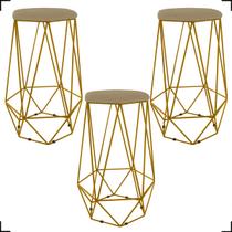 Kit 3 Banquetas Decorativas Para Sala Hexagonal Aramado Base Bronze/Dourada/Preta Suede Cores - Clique E Decore