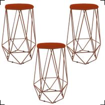 Kit 3 Banquetas Decorativas Para Sala Hexagonal Aramado Base Bronze/Dourada/Preta Suede Cores - Clique E Decore