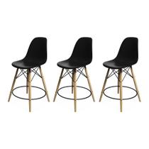 Kit 3 Banquetas Eames Eiffel de Madeira Assento Preto