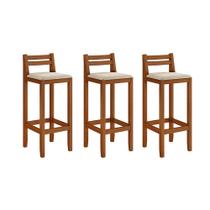 Kit 3 Banquetas em Madeira Maciça Alta 98 Cm Ibiza - Malbec Assento Off White