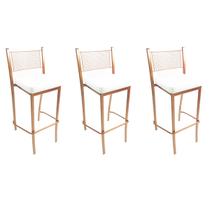 Kit 3 Banquetas EMPILHÁVEL Cobre Altura 65cm assento branco - Poltronas do Sul