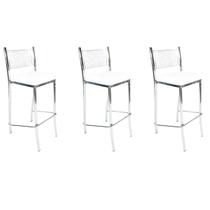 Kit 3 Banquetas Empilhável Cozinha Cromada Alta Assento Branco - Poltronas do Sul Kit 3 Banquetas Empilhável Cozinha Cromada Alta Assento Branco - Poltronas do Sul