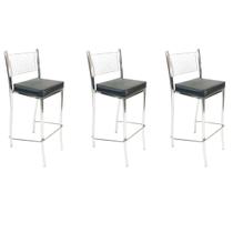 Kit 3 Banquetas Empilhável Cozinha Cromada Alta Assento Preto - Poltronas do Sul
