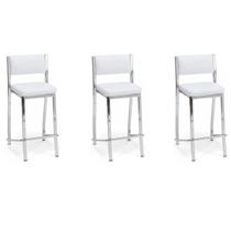 Kit 3 Banquetas Empilhável Cromada Alta Assento E Encosto Estofado Cor Branco - Poltronas do Sul Kit 3 Banquetas Empilhável Cromada Alta Assento E Encosto Estofado Cor Branco - Poltronas do Sul