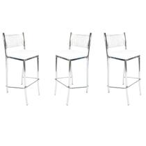 Kit 3 Banquetas EMPILHÁVEL cromada Altura 65cm assento branco - Poltronas do Sul