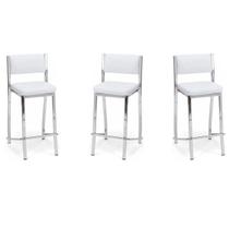 Kit 3 Banquetas EMPILHÁVEL cromada Altura 65cm assento e encosto branco - Poltronas do Sul Kit 3 Banquetas EMPILHÁVEL cromada Altura 65cm assento e encosto branco - Poltronas do Sul