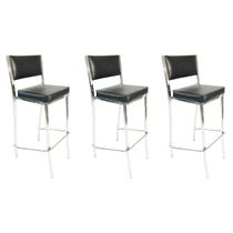 Kit 3 Banquetas EMPILHÁVEL cromada Altura 65cm assento e encosto preto