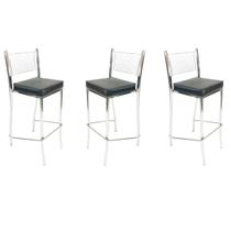 Kit 3 Banquetas EMPILHÁVEL cromada Altura 65cm assento preto - Poltronas do Sul