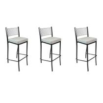 Kit 3 Banquetas EMPILHÁVEL Preta Altura 65cm assento Linho - Poltronas do Sul