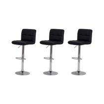 Kit 3 Banquetas Estofada Gomos Preta Base Giratória Cromada Altura Regulável Cozinha Bar Bancada Kit 3 Banquetas Estofada Gomos Preta Base Giratória Cromada Altura Regulável Cozinha Bar Bancada