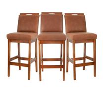 Kit 3 Banquetas Estofada Tecido Sintético Cozinha Bancada Americana Gourmet Madeira de Eucalipto Kit 3 Banquetas Estofada Tecido Sintético Cozinha Bancada Americana Gourmet Madeira de Eucalipto