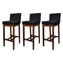 Kit 3 Banquetas Estofadas Alta Lisboa Madeira Capuccino Suede Preto CCS