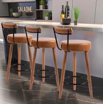 Kit 3 Banquetas Estofadas Altas Napoles Com Encosto para Cozinha, Área Gourmet e Balcão - Salaone