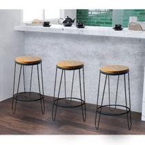 Kit 3 Banquetas Guatemala Industrial em Ferro e Madeira Maciça Kit 3 Banquetas Guatemala Industrial em Ferro e Madeira Maciça