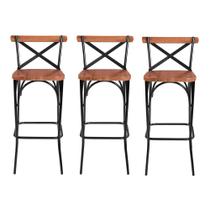 Kit 3 Banquetas Laís Industrial em Aço e Madeira Maciça Artluxo Kit 3 Banquetas Laís Industrial em Aço e Madeira Maciça Artluxo