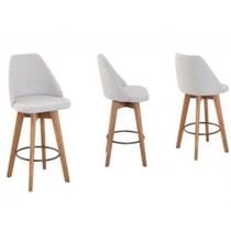 Kit 3 Banquetas Linha Alta Decor Luxo Gourmet Giratória Maryah -tecido linho bege claro