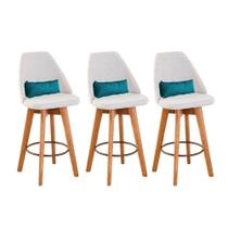 Kit 3 Banquetas Linho Bege E Almofada Azul Turquesa Kit 3 Banquetas Linho Bege E Almofada Azul Turquesa