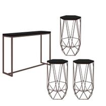 Kit 3 Banquetas Liz + 1 Mesa Bancada Mavie 150cm Industrial Ferro Marrom MDF Preto - Ahazzo Móveis