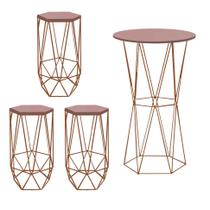 Kit 3 Banquetas Liz + 1 Mesa Bistrô Flork Industrial Ferro Bronze MDF Rosa - Ahazzo Móveis