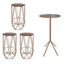 Kit 3 Banquetas Liz + 1 Mesa Bistrô Nunno Industrial Ferro Bronze MDF Rústico - Ahazzo Móveis