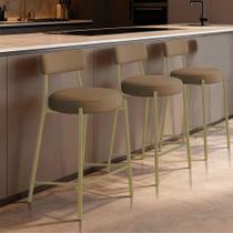 Kit 3 Banquetas Londres material sintético Industrial com Encosto Marrom D'Rossi