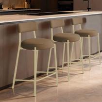 Kit 3 Banquetas Londres New Couro Flex Encosto Fixo Marrom D'Rossi