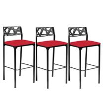 Kit 3 banquetas Luiza tubular em aço para cozinha,bancada ou área externa-assento vermelho-Gat Magazine assento vermelho-Gat Magazine Kit 3 banquetas Luiza tubular em aço para cozinha,bancada ou área externa-assento vermelho-Gat Magazine assento vermelho-Gat Magazine