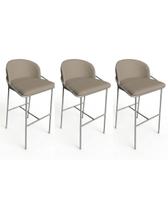 Kit 3 Banquetas Luzzi Moderna Tecido Bouclé Bege Estrutura Aço Cinza Luxo Para Bancada E Área Gourmet
