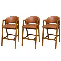 Kit 3 Banquetas Madeira Flora Gourmet-Assento Sintético Ocre-GatMagazine