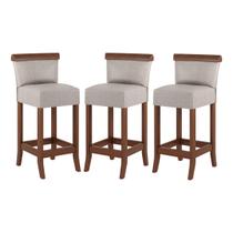 Kit 3 Banquetas Média com Encosto Estofado Diamantina em Madeira Maciça Imbuia Linho Bege M58 RMI Kit 3 Banquetas Média com Encosto Estofado Diamantina em Madeira Maciça Imbuia Linho Bege M58 RMI