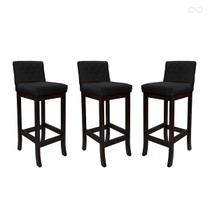 Kit 3 Banquetas Média em Madeira Maciça Tóquio Matelassê Suede Preto CCS Kit 3 Banquetas Média em Madeira Maciça Tóquio Matelassê Suede Preto CCS