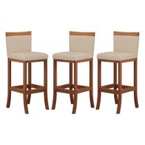 Kit 3 Banquetas Média Encosto Estofado 38x92 Cm Paris Madeira Maciça Castanho Suede Bege CCS Kit 3 Banquetas Média Encosto Estofado 38x92 Cm Paris Madeira Maciça Castanho Suede Bege CCS