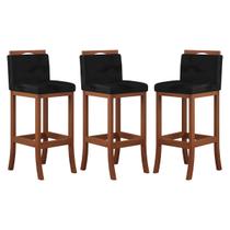 Kit 3 Banquetas Média Encosto Estofado 38x92 Cm Turim Madeira Maciça Castanho Suede Preto CCS Kit 3 Banquetas Média Encosto Estofado 38x92 Cm Turim Madeira Maciça Castanho Suede Preto CCS