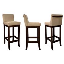 Kit 3 Banquetas Média Estofada em Madeira Maciça Capuccino Melody Suede Bege