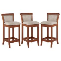 Kit 3 Banquetas Média Estofada Encosto Mônaco 36x90Cm Madeira Maciça Linho Bege M58 Kit 3 Banquetas Média Estofada Encosto Mônaco 36x90Cm Madeira Maciça Linho Bege M58