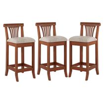 Kit 3 Banquetas Média Estofada Encosto Valentina 36x90Cm Madeira Maciça Linho Bege M58 Kit 3 Banquetas Média Estofada Encosto Valentina 36x90Cm Madeira Maciça Linho Bege M58